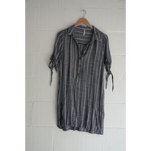 Passports Gray & White Striped Tunic Dress with Roll-Tab Sleeves Size Small